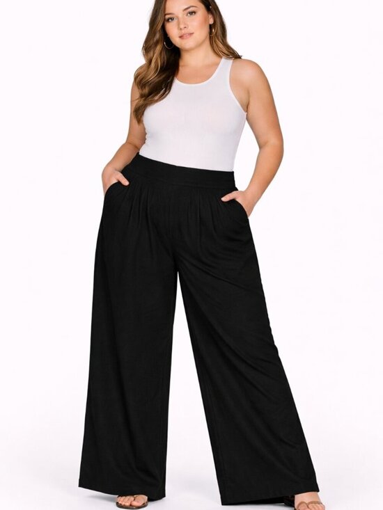 Buddha Stones Pants - BUDDHA STONES Black Wide Leg Cotton Linen Trousers High Waist Women XXXL 3XL NEW